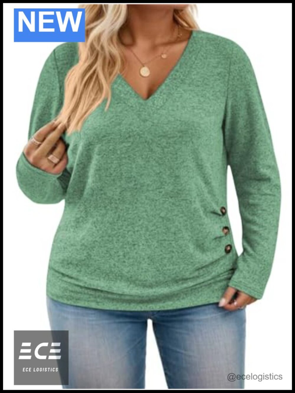 Plus Size Tunic Top Womens Long Sleeve V Neck Button Blouse Loose Fit